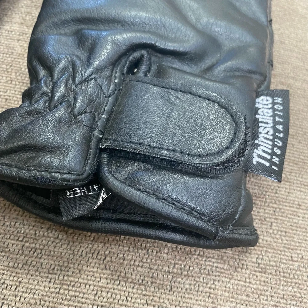 Biker's Club Black Leather Adjustable Wrist Insulated Motorcycle Gloves womens S